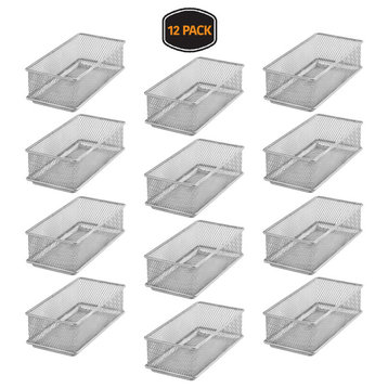 Silver Mesh Desk Drawer Organizer Tray Multipurpose Storage Holder, 3x6x2, 12