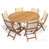 Teak Dining Set 60" Round Table and 6 Sling Chairs, Cream