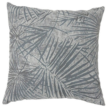 Contemporary Style Palm Leaves Designed Set Of 2 Throw Pillows Gray - Saltoro