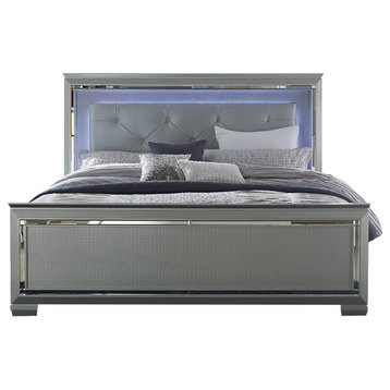 Algiers Queen LED Bed, Silver Alligator Embossed