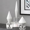 Geometric Faceted White Marble Finial Set 3 Diamond Shape Sculpture Minimalist