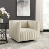 Modway Conjure Modern Tufted Swivel Fabric Upholstered Armchair in Beige