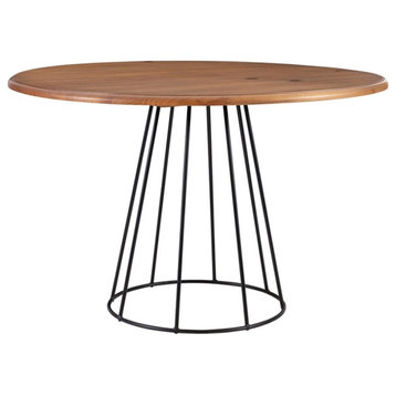 Linon Taya Round Wood and Metal Dining Table in Rustic Honey Brown