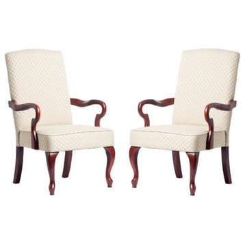 Home Square Fabric and Solid Wood Arm Chair in Beige - Set of 2