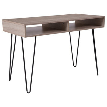 Flash Furniture Franklin Wooden Writing Desk with Hairpin Legs in Oak