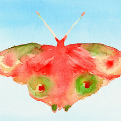 Butterfly Red And Green Watercolor Art - Fine Art Prints