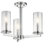 Kichler - Chandelier/Semi Flush 3-Light, Chrome - Streamlined and simple. This Crosby 3 light convertible mini chandelier/semi flush ceiling light in Chrome delivers clean lines for a contemporary style. The clear glass shades enhance this minimalistic design.