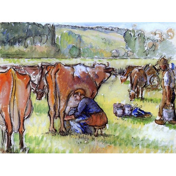 Camille Pissarro Milking Cows, 21"x28" Wall Decal