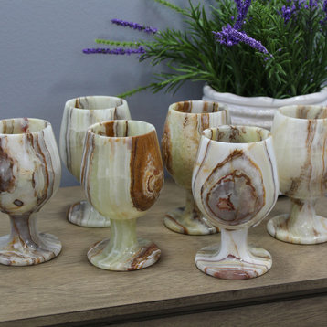 Natural Geo Decorative Handcrafted Onyx Wine Glass, Set of 6