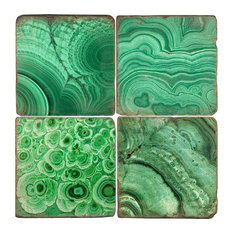 Tumbled Marble Coaster St/4 With Coaster Stand, Malachite