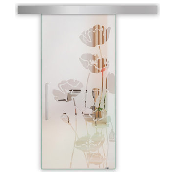 Sliding Glass Barn Door With Different Frosted Designs  ALU100, 26"x81", Full-Private