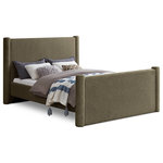 Meridian Furniture - Elias Upholstered Bed, Green, Queen, Boucle Fabric - Revamp your bedroom decor by adding the gorgeous and stylish Elias Boucle Queen Bed. Featuring a sleek and minimalistic design, this bed is constructed with a solid wood inner frame for long-lasting durability. The soft olive green boucle upholstery adds a touch of elegance to your bedroom, making it a perfect addition to any modern or contemporary living space.