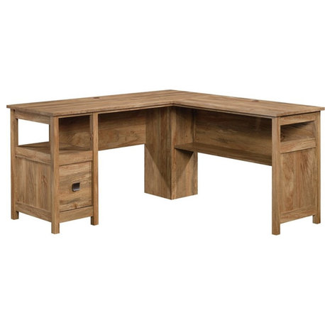 Pemberly Row Engineered Wood L Shaped Desk in Sindoori Mango/Natural