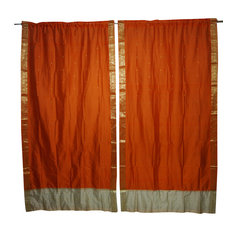 Mogul Interior - Orange Curtains Home Decor Rod Pocket Sheer Sari Curtains Pair - Curtains