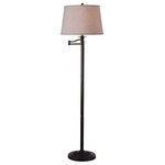 Kenroy Home - Riverside Swing Arm Floor Lamp - This floor lamp’s traditional reeded candlestick base is brought up to date by an oatmeal tapered drum shade and the unique warm tones in its copper bronze finish. With a wide range of motion thanks to its swing arm construction, this floor lamp provides easy and accessible illumination options, simply position the swing arm where you need it, when you need it and tuck it away when your task is complete. With a slim profile perfect for tucking behind furniture, this floor lamp is perfect for minimalist living rooms or small space apartments thanks to its function-forward design and stylish classic looks.
