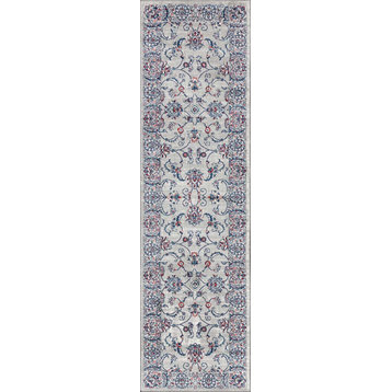 Modern Persian Vintage Light Grey/Red 2' x 8' Runner Rug