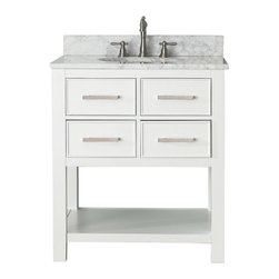 Avanity Corporation - Avanity Brooks 31" Vanity With Carrera White Marble Top, White Finish - Bathroom Vanities And Sink Consoles