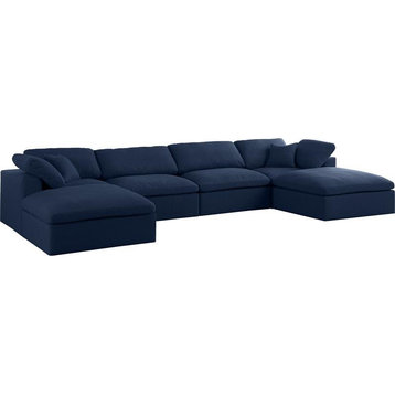 Maklaine Contemporary Navy Durable Linen Fabric Modular Sectional Sofa