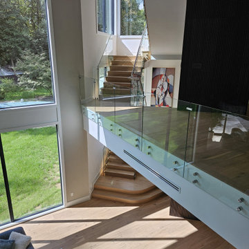 Project #129 | Modern White Oak Staircase with Slanted Risers