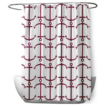 70"Wx73"L Anchor Pattern Shower Curtain, Maroon Red