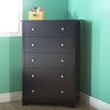 Eco-Friendly 5-Drawer Bedroom Chest In Black Wood Finish And Nickle Finish Knobs