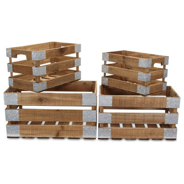 Set Of 4 Natural Brown Crate With Metal Accent And Studs
