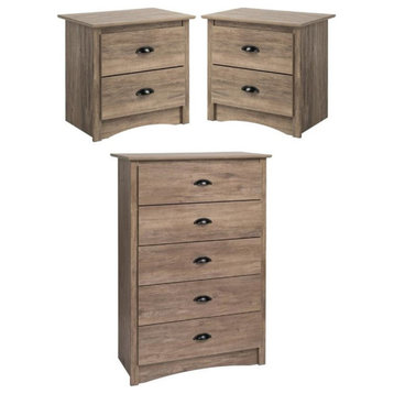 Home Square 3-Piece Set with 2 2-Drawer Nightstands and 5-Drawer Chest