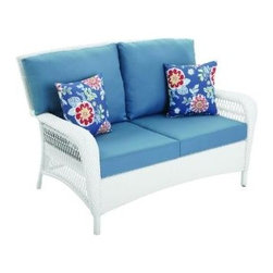 Martha Stewart Living Charlottetown White All-Weather Wicker Patio Love Seat - Outdoor Loveseats