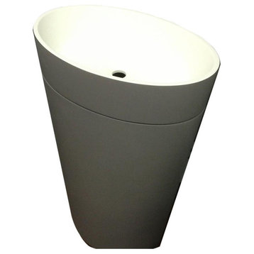 ADM Oval Freestanding Pedestal Sink, Grey/White, 24", Glossy Gray/White
