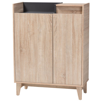 Kolleen Midcentury Modern Oak Brown/Dark Gray Shoe Cabinet With Lift-Top Storage