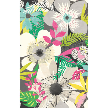 Janis Charcoal Floral Riot Wallpaper, Swatch