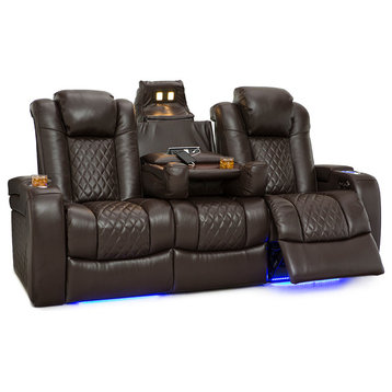 Seatcraft Anthem Home Theater Seating Leather Power Recline Sofa, Brown