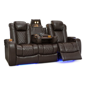 Seatcraft Anthem Home Theater Seating Leather Power Recline Sofa, Brown