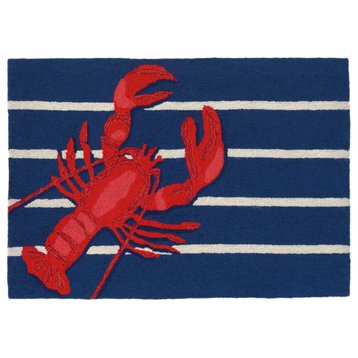Frontporch Lobster on Stripes Indoor/Outdoor Rug Navy 1'8"x2' 6"