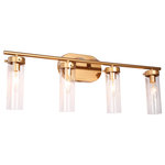 LNC - LNC Modern 4-Light Gold Bathroom Vanity Light With Clear Glass - Illuminating your space in a glamorous aesthetic, this modern 4-light vanity light features four clear glass shades with a streamlined shape. The support part is crafted from metal which showcases a round back plate and straight arm in a warm gold finish. Uses three maximum 40 watt E12 candelabra base bulbs (Bulbs not included). Perfect for bathroom, dressing room, powder room, and so on.
