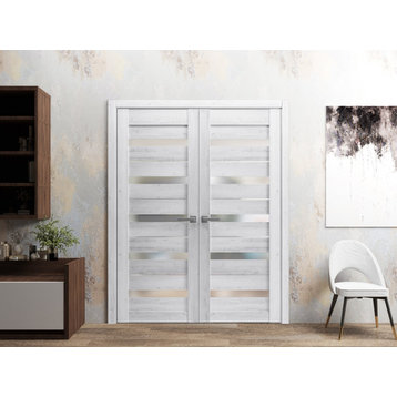 French Double Doors 84 x 96, Quadro 4445 Nordic White & Frosted Glass