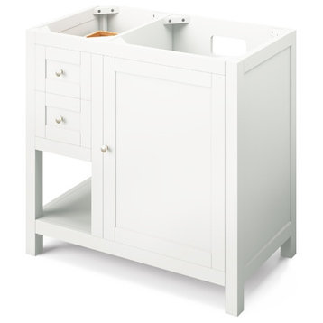 Astoria 36" White Single Sink Vanity With Marble Top, Right Offset