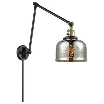 Large Bell 1 Light Swing Arm or Wall Lamp, Black Antique Brass, Silver Plated