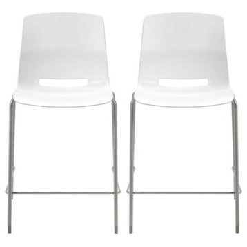 Home Square 25" Plastic Counter Stool in White - Set of 2