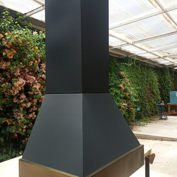 Custom Blackened Steel Range Hood with Brass Base — Workshop