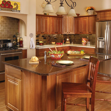 Traditional kitchen with recycled glass counter top