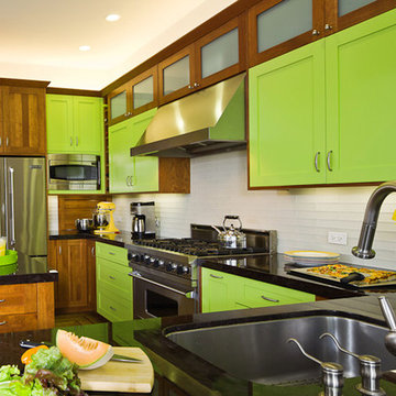 Bright and Colorful Lime Green Craftsman Style Kitchen