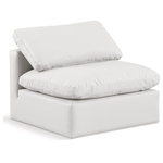 Meridian Furniture - Indulge Upholstered Modular Chair, Cream, Fiber Stuffed Vegan Leather, Armless Chair - Experience ultimate comfort and style with our cream vegan leather Indulge Armless Chair. The luxurious vegan leather will elevate the aesthetic of any room. This chair provides ample space for you to relax while its modular build offers the option of unlimited configurations. Whether you're looking to add a stylish element to your living room or a comfortable seating option to your bedroom, this chair is the perfect choice.
