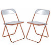 Lawrence Acrylic Folding Chair, Orange Metal Frame, Set of 2, Orange, LFCL19OR2