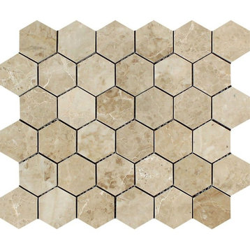 Cappuccino Benetton Marble Hexagon Mosaic, 2 X 2 Polished