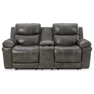 Ashley Furniture Edmar Leather Power Reclining Loveseat in Charcoal Gray