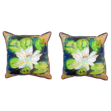 Pair of Betsy Drake Water Lily on Rice Small Pillows 12 X 12