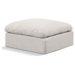 Meridian Furniture - Indulge Upholstered Modular Chair, Cream, Down Stuffed Linen Textured Fabric, Ottoman - Experience ultimate comfort and style with our cream linen textured fabric Indulge Ottoman. The luxurious linen texture of the fabric will elevate the aesthetic of any room. This ottoman provides ample space for you to relax while its modular build offers the option of unlimited configurations. Whether you're looking to add a stylish element to your living room or a comfortable seating option to your bedroom, this ottoman is the perfect choice.