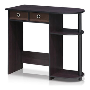Furinno Compact Computer Desk With Shelves Columbia Walnut Black