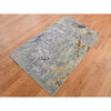 Battleship Gray Abstract Design Wool and Silk Hand Knotted Rug 3' x 5'
